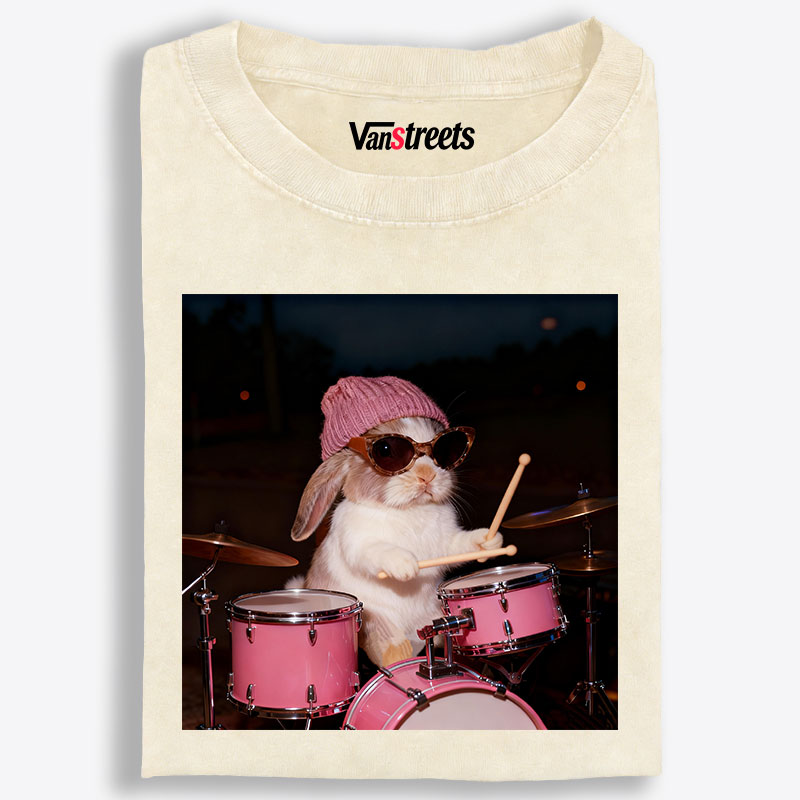 Bunny Rockin’ Bunny Retro Washed T-Shirt | 100% Cotton | Streetwear Essential
