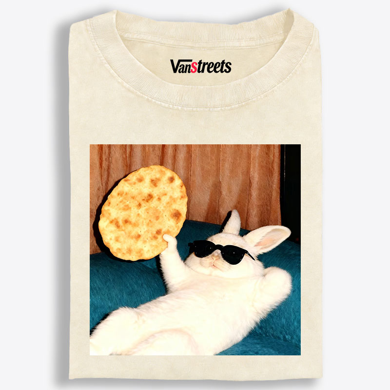 Cool Rabbit With Flatbread Meme Retro Washed T-Shirt | 100% Cotton | Streetwear Essential