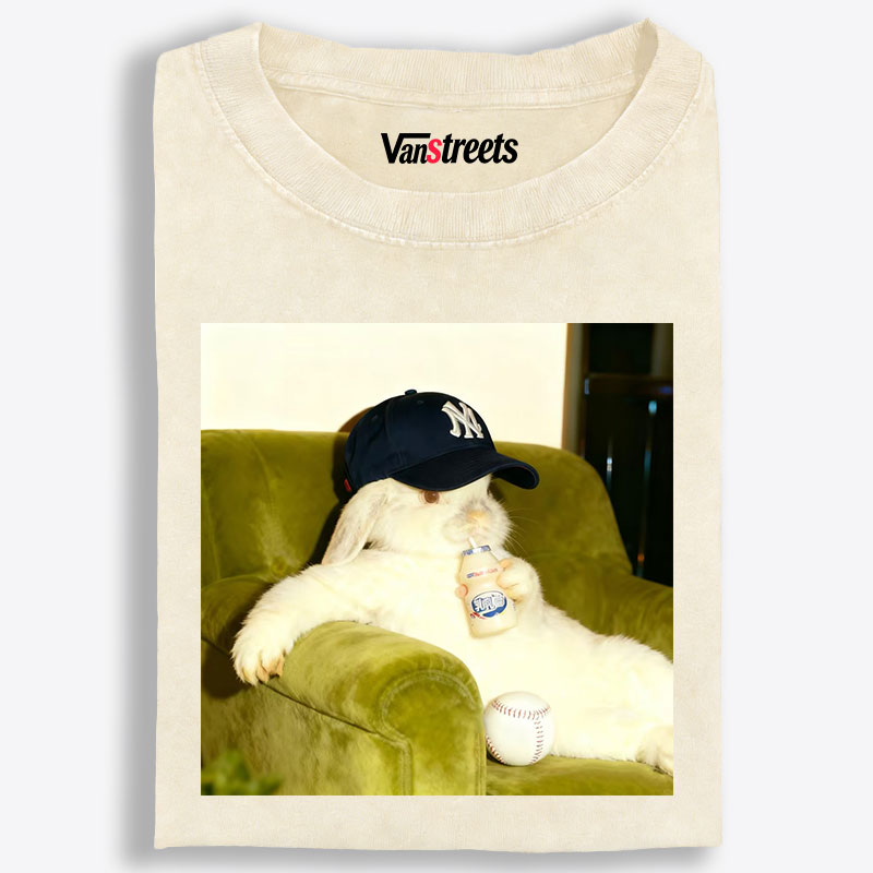 Baseball Rabbit No Bat NY Yankees Retro Washed T-Shirt | 100% Cotton | Streetwear Essential