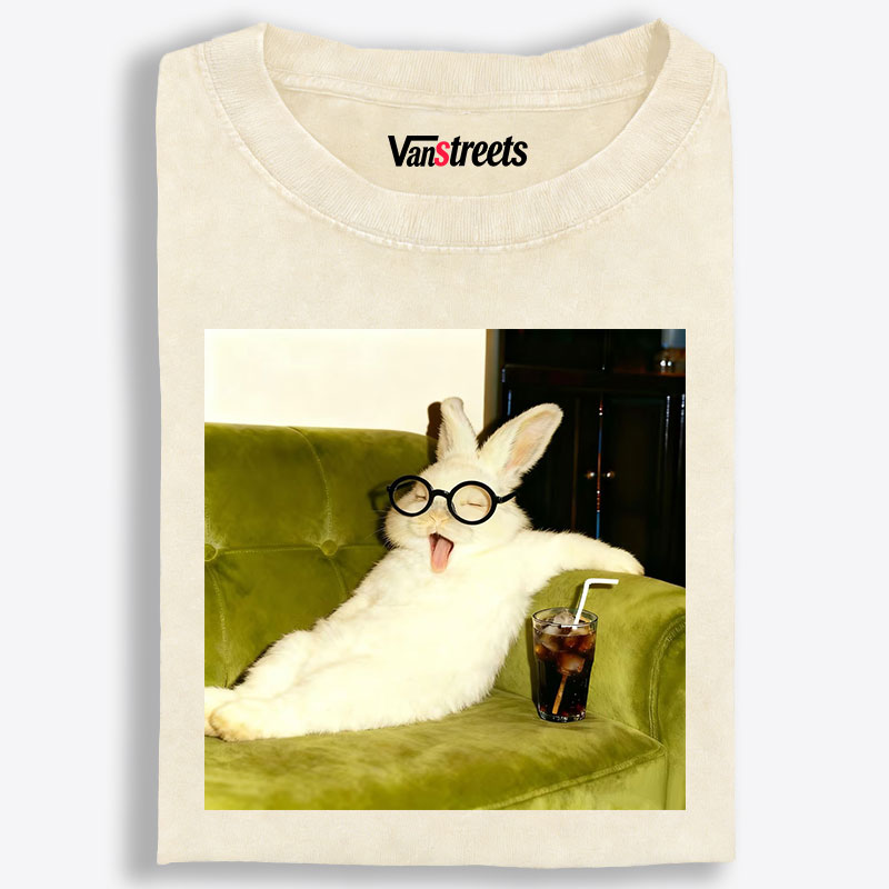 Geek Rabbit Drinking Cola Funny Retro Washed T-Shirt | 100% Cotton | Streetwear Essential