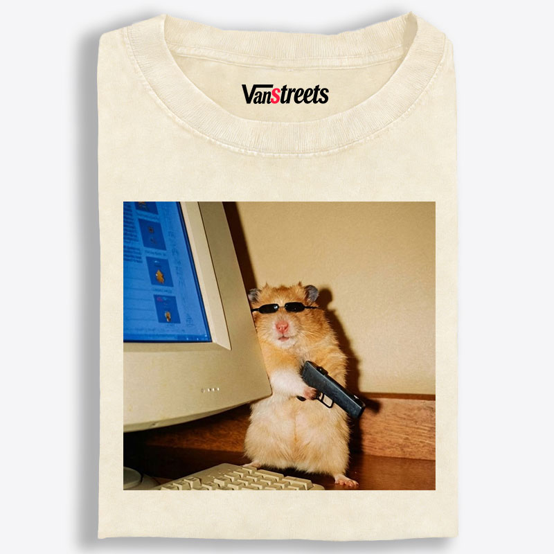 Hacker Hamster With Gun Meme Retro Washed T-Shirt | 100% Cotton | Streetwear Essential