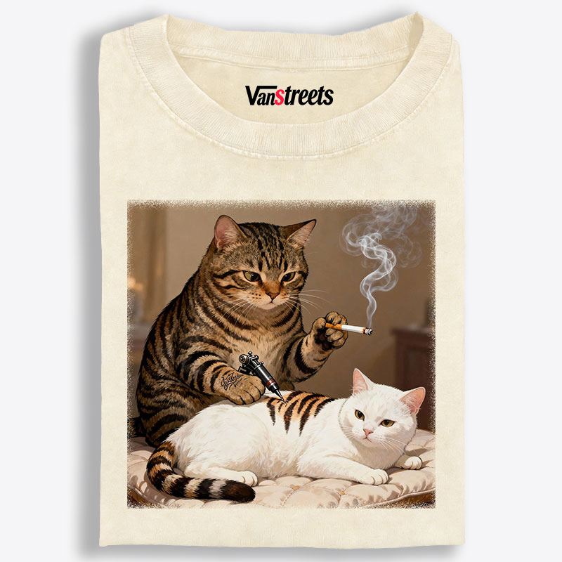 Cat Tattoo Artist Retro Washed T-Shirt | 100% Cotton | Streetwear Essential