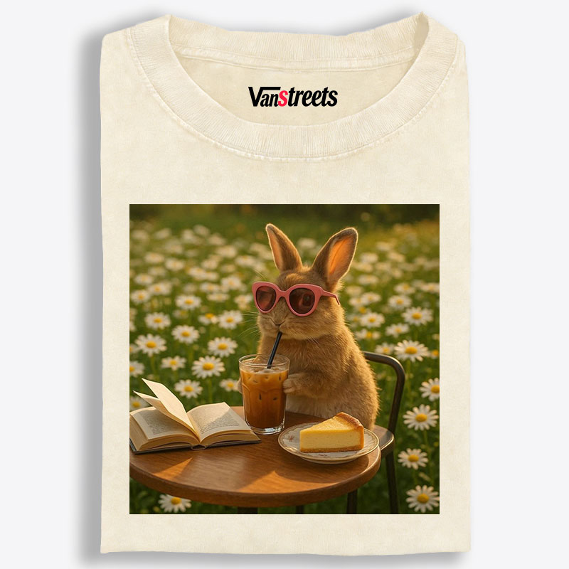 Daisy Afternoon Tea Bunny Meme Retro Washed T-Shirt | 100% Cotton | Streetwear Essential