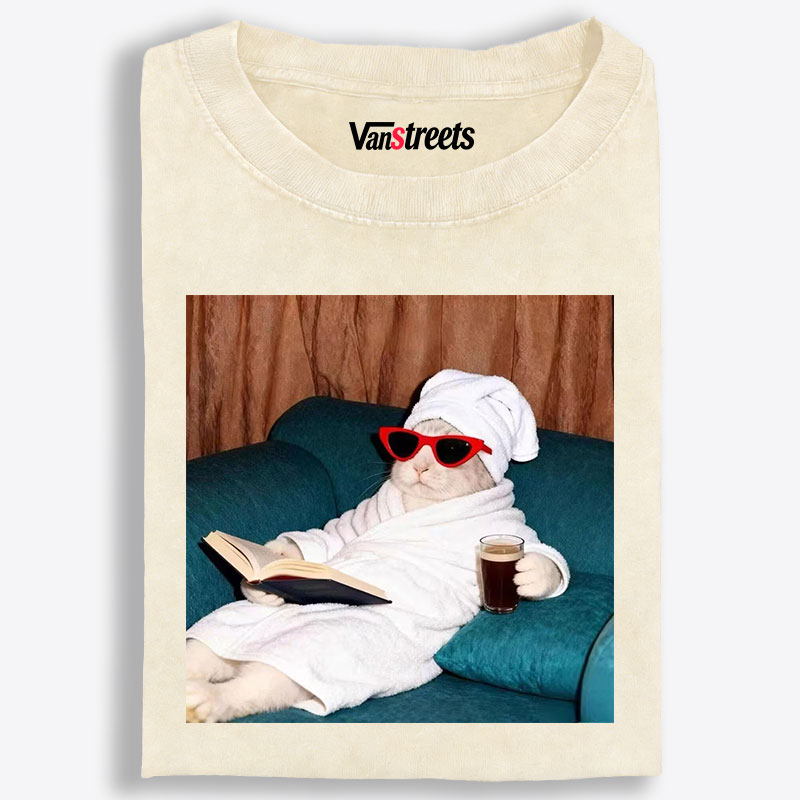 Cozy Bunny In Bathrobe Reading Book Retro Washed T-Shirt | 100% Cotton | Streetwear Essential