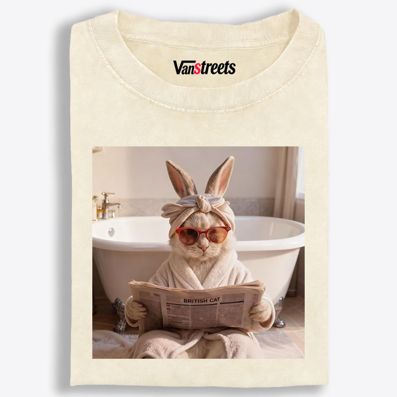 Bunny Reading Newspaper In The Bathroom Retro Washed T-Shirt | 100% Cotton | Streetwear Essential