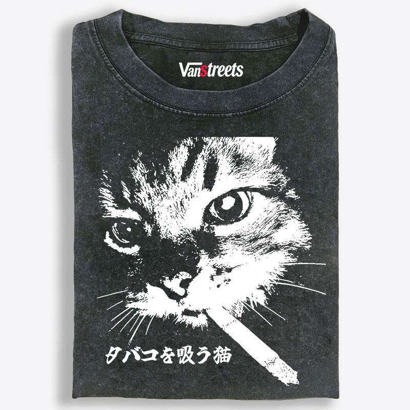 Rebel Smoker Cat Rebel Smoker CatRetro Washed T-Shirt | 100% Cotton | Streetwear Essential