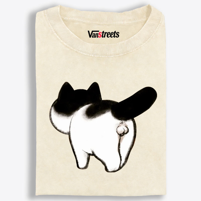 Cow Cat Butt Retro Washed T-Shirt | 100% Cotton | Streetwear Essential