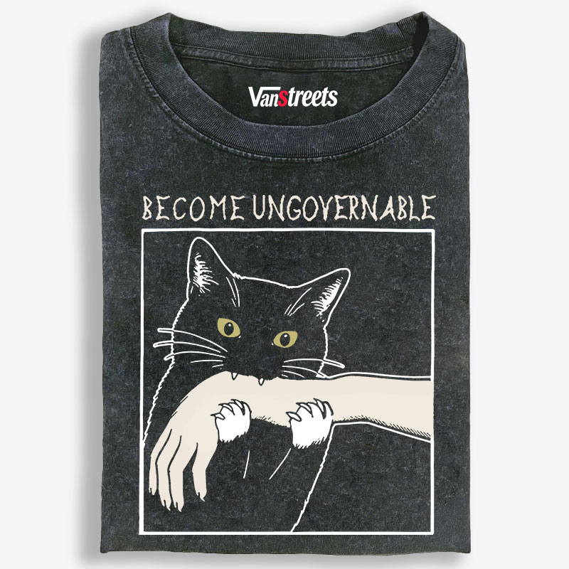Become Ungovernable Cat Retro Washed T-Shirt | 100% Cotton | Streetwear Essential