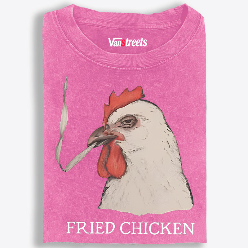 Fried Chicken Last Cigarette Retro Washed T-Shirt | 100% Cotton | Streetwear Essential