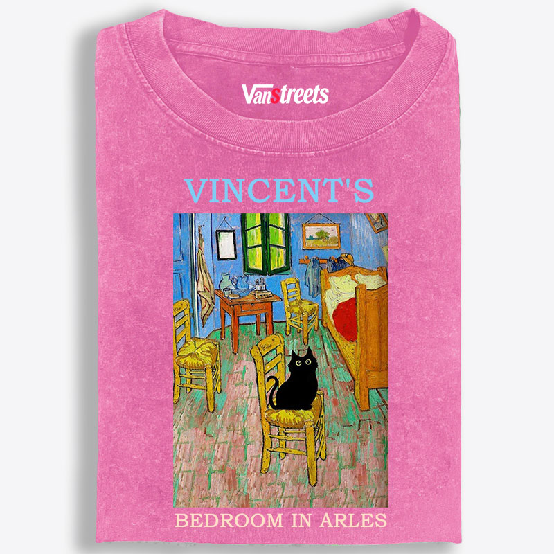 Cat in Van Gogh's Bedroom in Arles Retro Washed T-Shirt | 100% Cotton | Streetwear Essential
