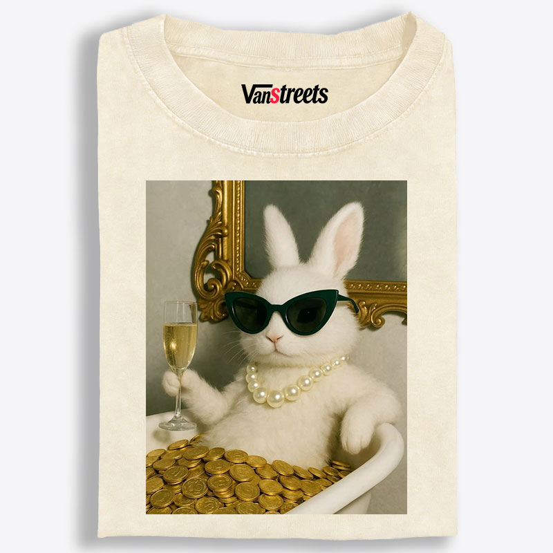 Bathtub Gold Coins Bunny Retro Washed T-Shirt | 100% Cotton | Streetwear Essential