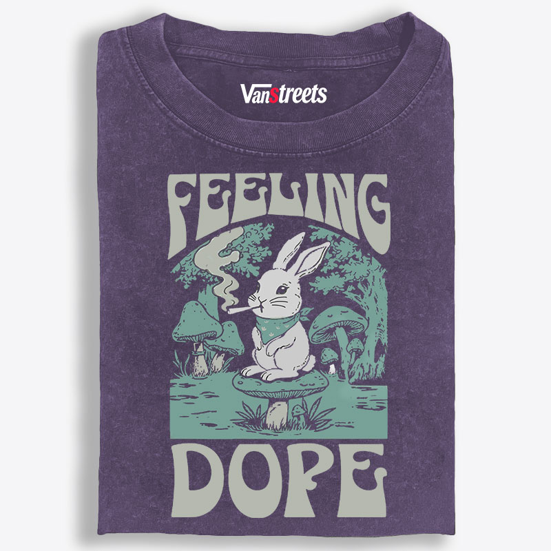 Bunny Feeling Dope Rabbit Retro Washed T-Shirt | 100% Cotton | Streetwear Essential