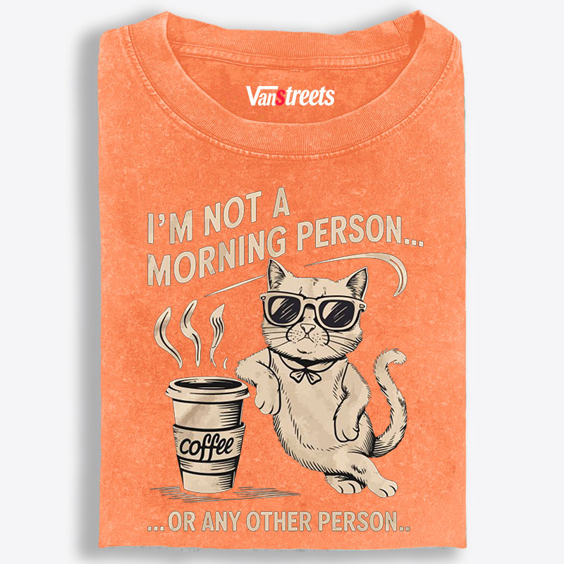 I'm Not A Morning Person Cat Retro Washed T-Shirt | 100% Cotton | Streetwear Essential