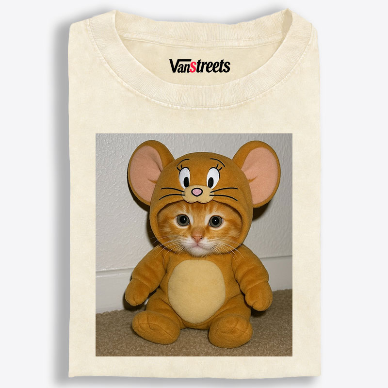 Cat Cosplay Jerry Funny Retro Washed T-Shirt | 100% Cotton | Streetwear Essential