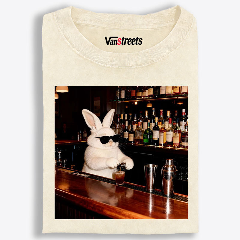 Bartender Bunny Retro Washed T-Shirt | 100% Cotton | Streetwear Essential