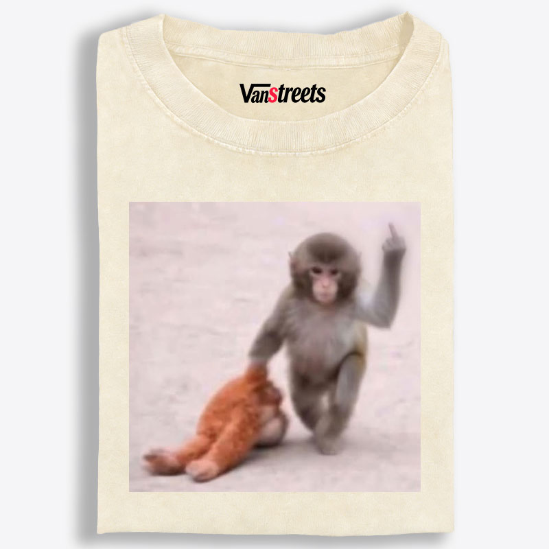 Punch-kun Monkey Meme Graphic Retro Washed T-Shirt | 100% Cotton | Streetwear Essential