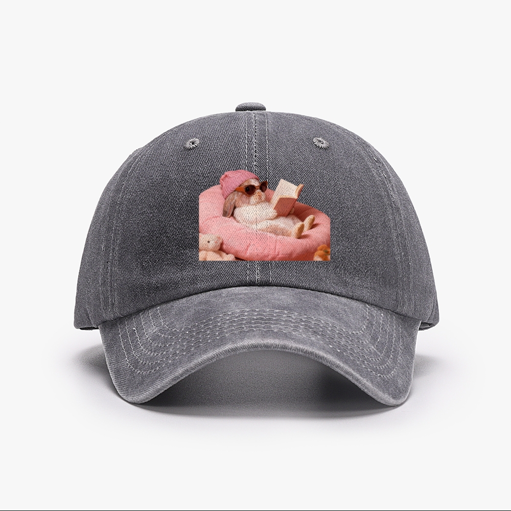 Bunny Bookish Rabbit Retro Washed Baseball Cap