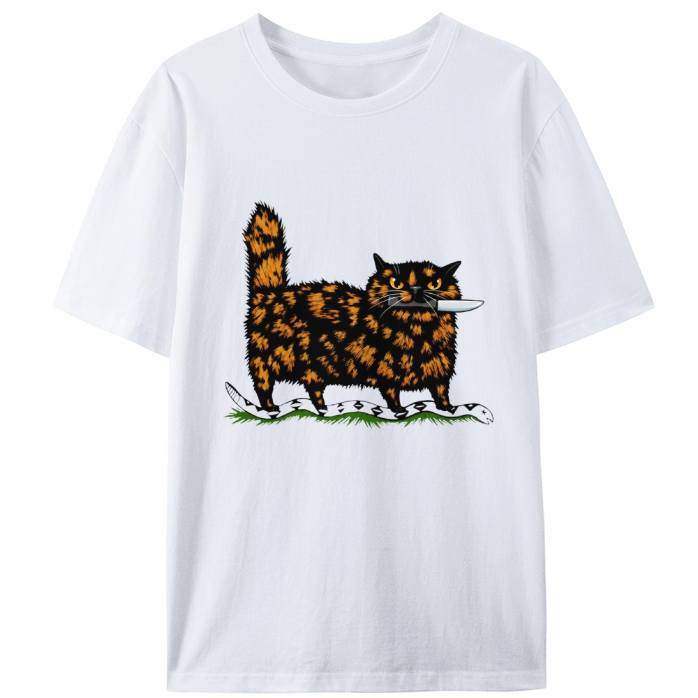 Tortoiseshell Cat With A Knife Retro Designed for Women - Slim Fit Cotton Tee