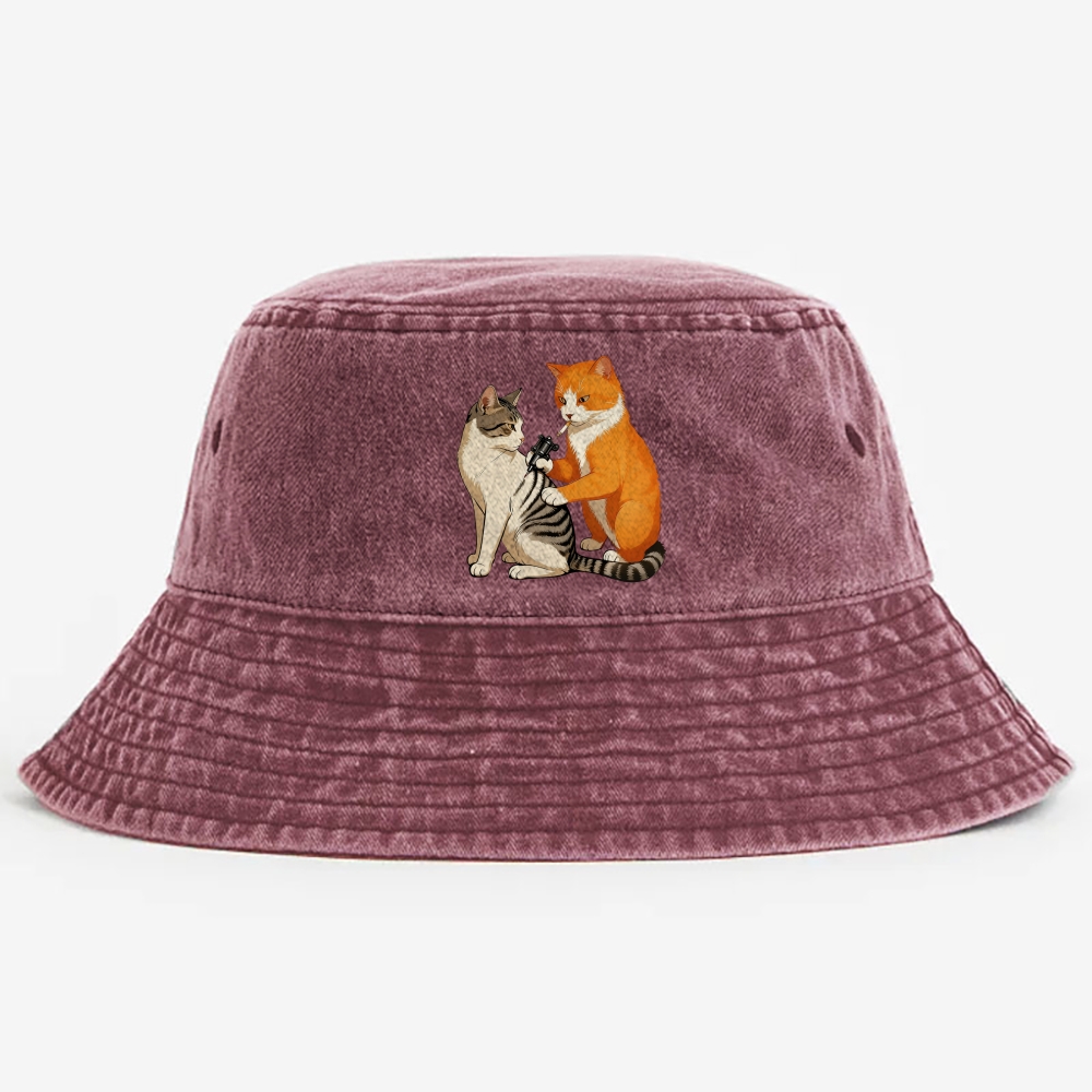 Tattoo Artist Orange Cat Retro Vintage Washed Bucket Hat