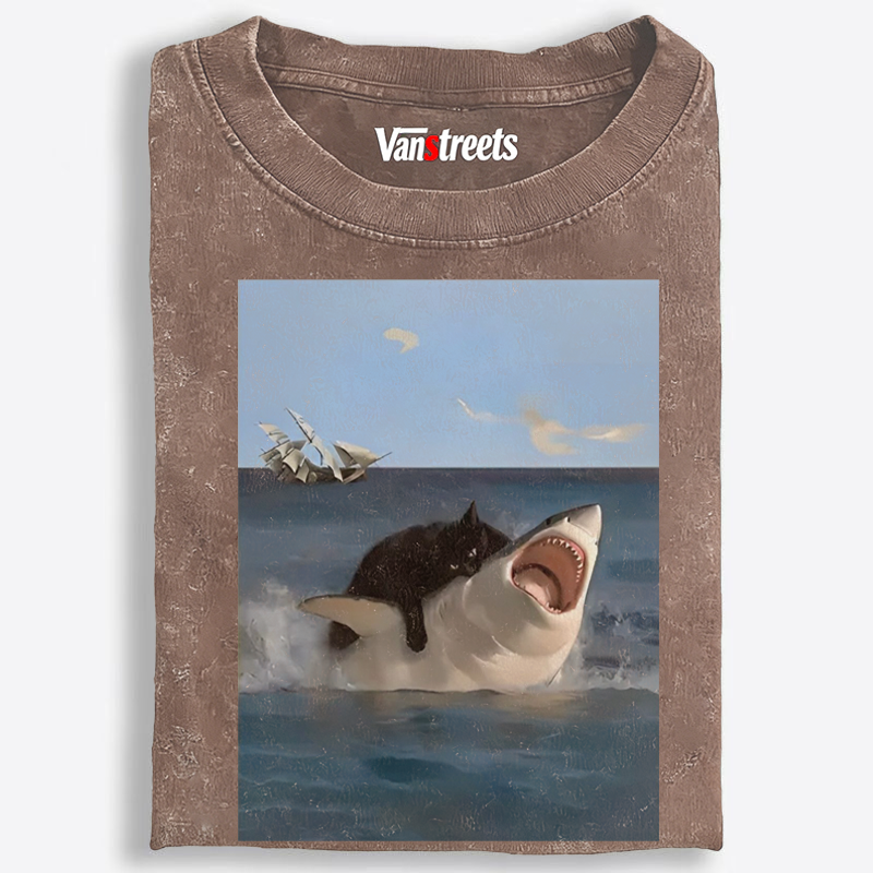 Shark Attack Retro Washed T-Shirt | 100% Cotton | Streetwear Essential
