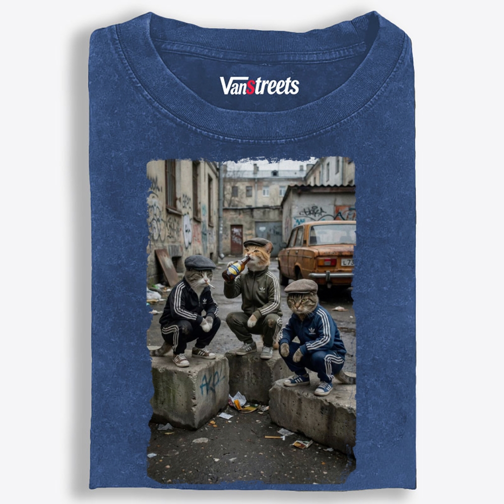 Slav Cat Crew Hardcore Retro Washed T-Shirt | 100% Cotton | Streetwear Essential