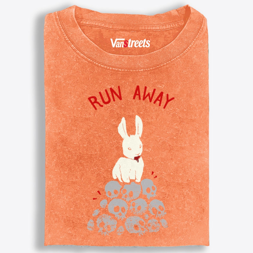 Run Away Killer Rabbit Of Caerbannog Retro Washed T-Shirt | 100% Cotton | Streetwear Essential