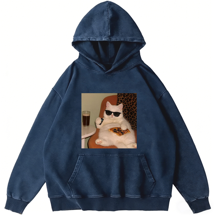 Lazy Cat Pizza & Beer Couch Potato Retro Washed Hoodie