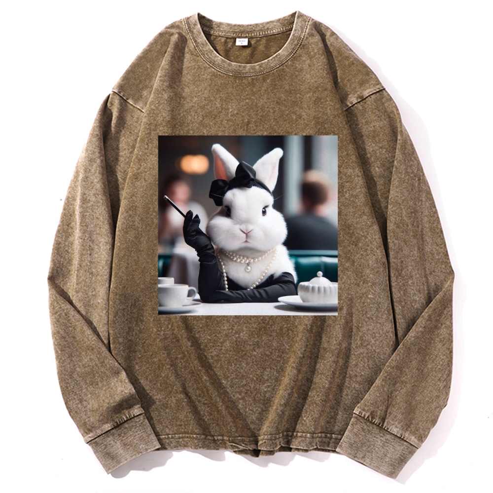 Pearl Bunny · Tea Break Retro Washed Long Sleeve T-Shirt