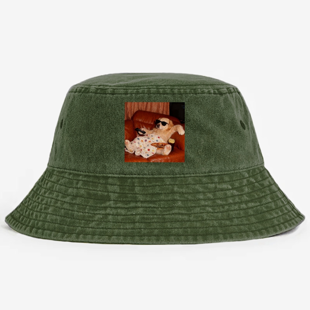 Golden Retriever Relaxing On Couch Retro Vintage Washed Bucket Hat