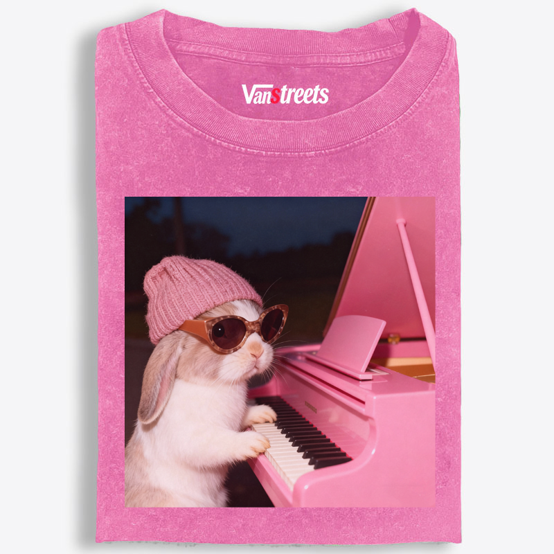 Bunny The Piano Rabbit Retro Washed T-Shirt | 100% Cotton | Streetwear Essential