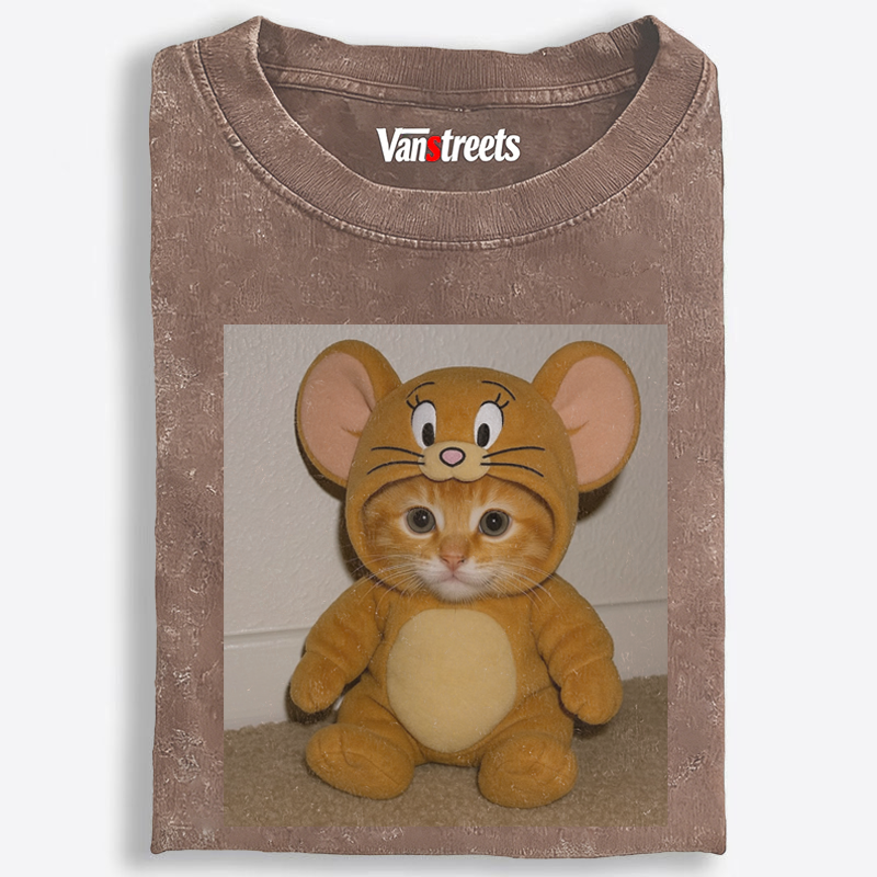 Cat Cosplay Jerry Funny Retro Washed T-Shirt | 100% Cotton | Streetwear Essential