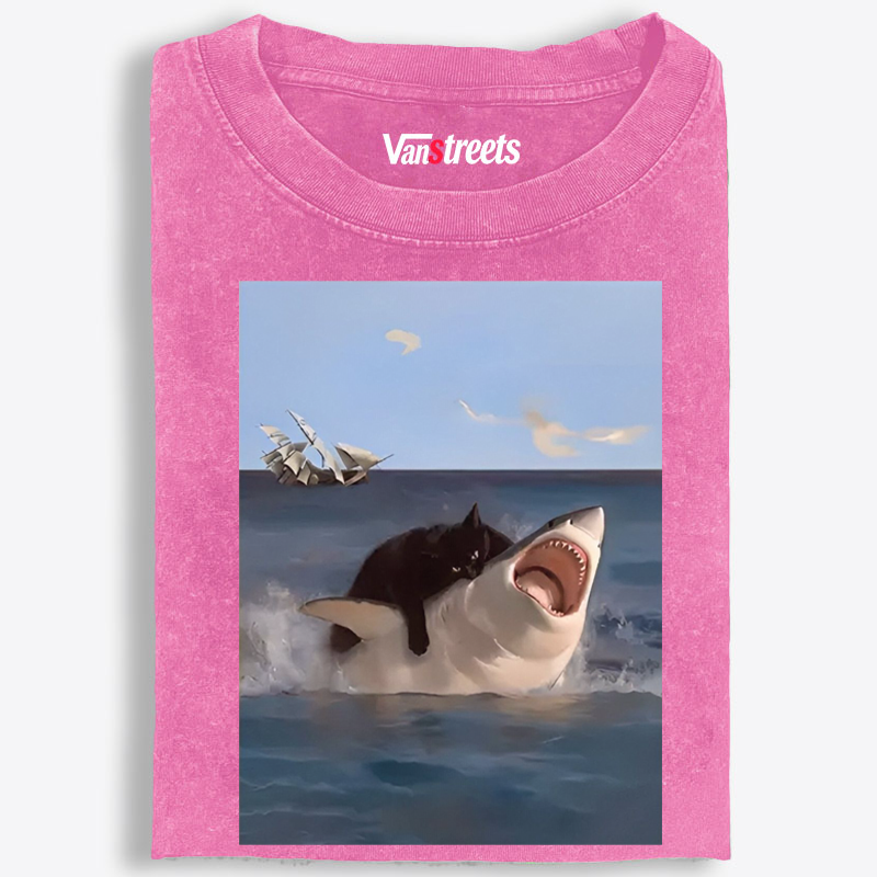 Shark Attack Retro Washed T-Shirt | 100% Cotton | Streetwear Essential
