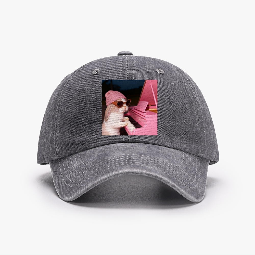 Bunny The Piano Rabbit Retro Washed Baseball Cap