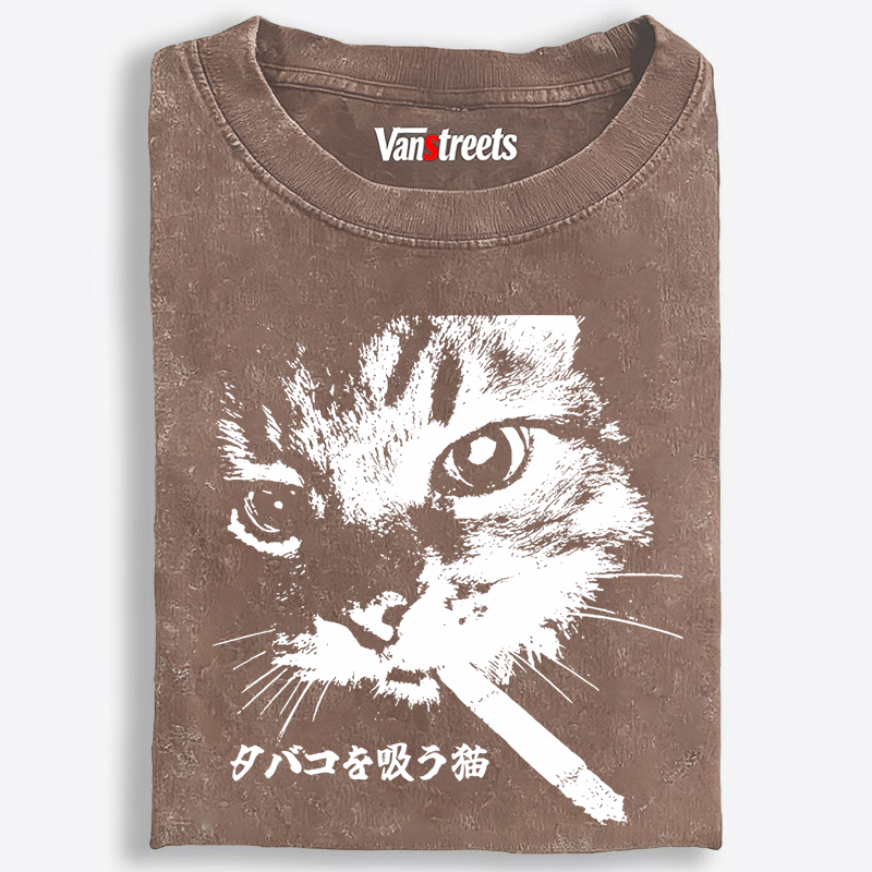 Rebel Smoker Cat Rebel Smoker CatRetro Washed T-Shirt | 100% Cotton | Streetwear Essential