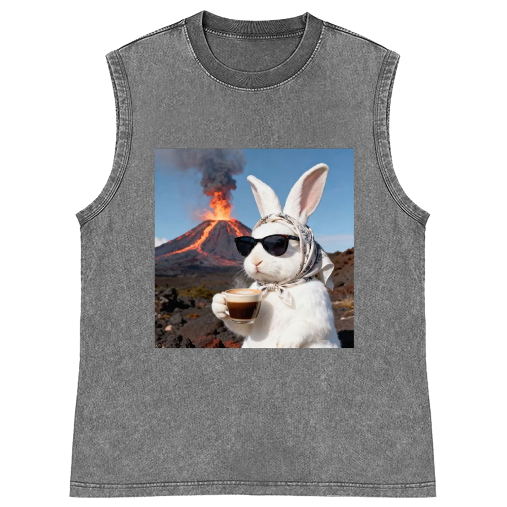 Volcano Coffee Bunny Retro Washed Tank Top