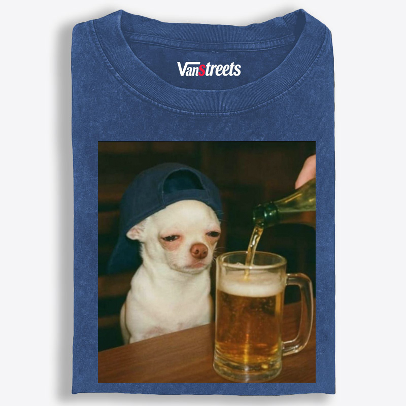 Chihuahua Beer Pour Meme Retro Washed T-Shirt | 100% Cotton | Streetwear Essential