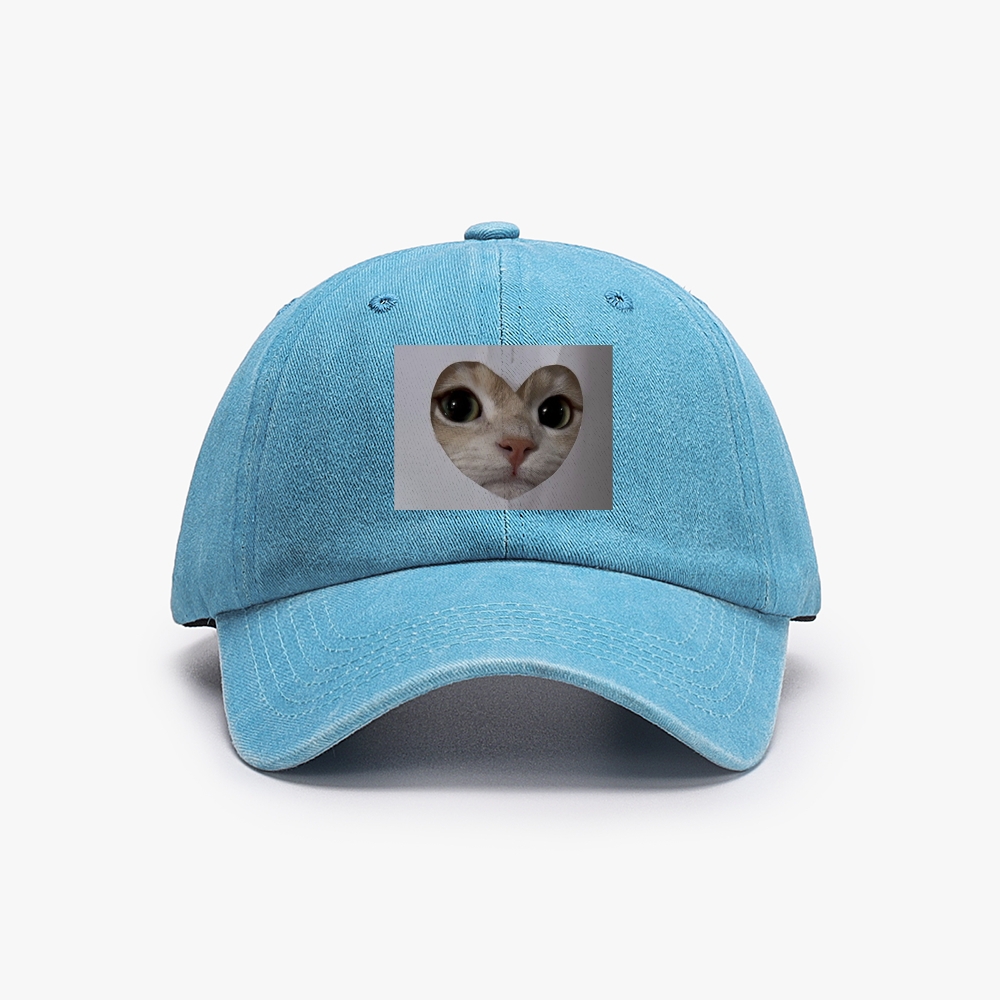 Heart Cutout Cat Face Retro Washed Baseball Cap