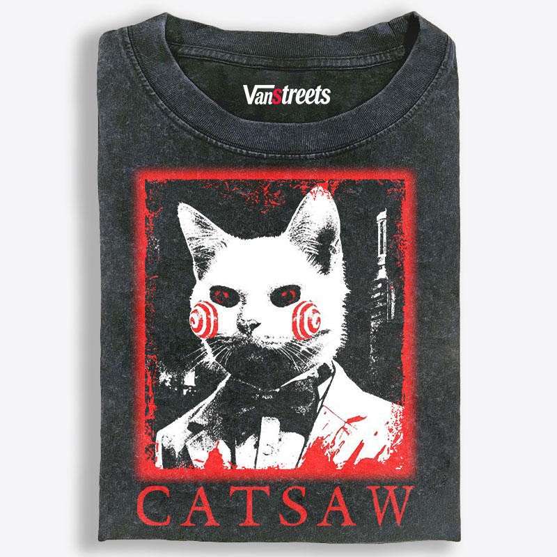 Catsaw Jigsaw Parody Retro Washed T-Shirt | 100% Cotton | Streetwear Essential