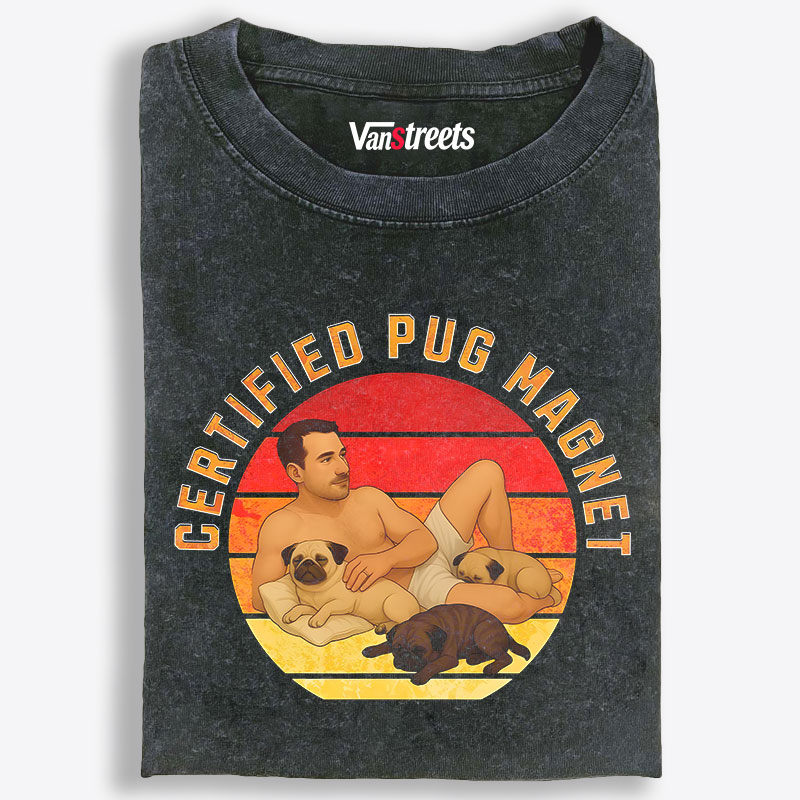 Certified Pug Magnet Retro Washed T-Shirt | 100% Cotton | Streetwear Essential