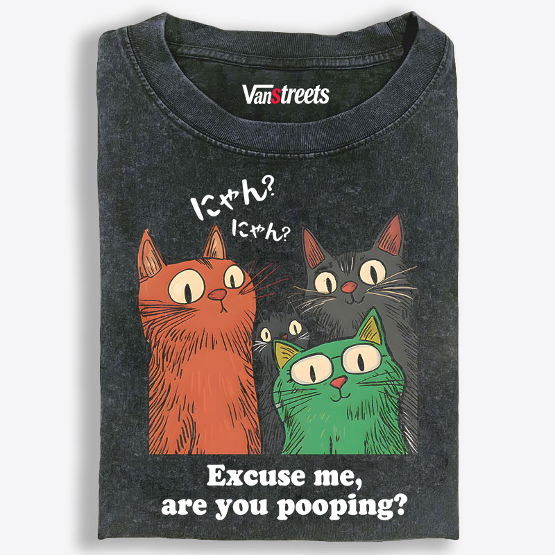 Excuse Me, Are You Pooping? Cat Retro Washed T-Shirt | 100% Cotton | Streetwear Essential