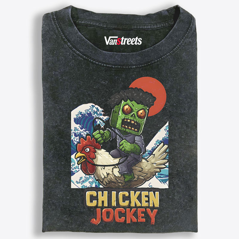 Chicken Jockey Ukiyo-e Retro Washed T-Shirt | 100% Cotton | Streetwear Essential
