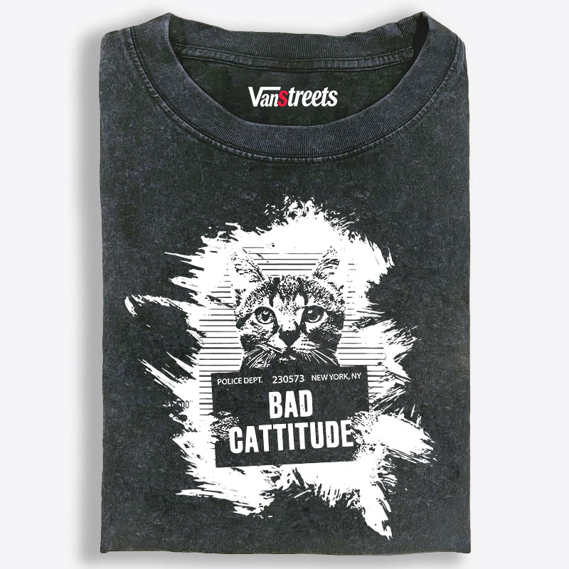 Bad Cattitude Retro Washed T-Shirt | 100% Cotton | Streetwear Essential
