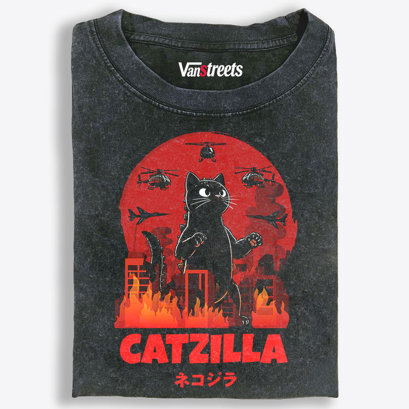 Catzilla Godzilla Parody Retro Washed T-Shirt | 100% Cotton | Streetwear Essential