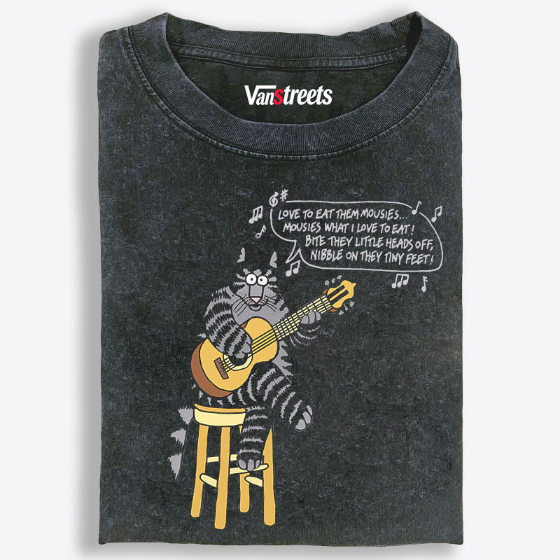 Love To Eat Them Mousies Cat Retro Washed T-Shirt | 100% Cotton | Streetwear Essential