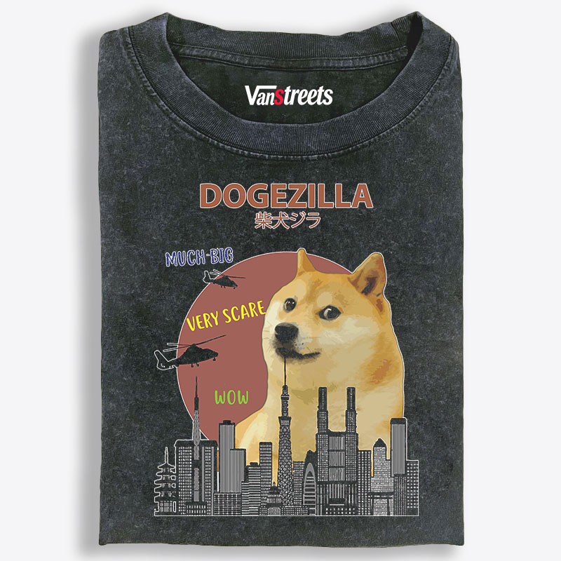 Dogezilla Godzilla Parody Retro Washed T-Shirt | 100% Cotton | Streetwear Essential