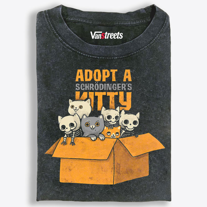 Adopt A Schrödinger's Kitty Retro Washed T-Shirt | 100% Cotton | Streetwear Essential