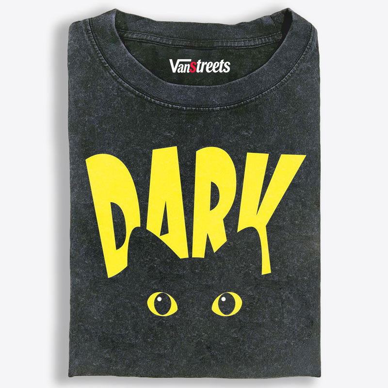 "Dark" Black Cat Stare Retro Washed T-Shirt | 100% Cotton | Streetwear Essential