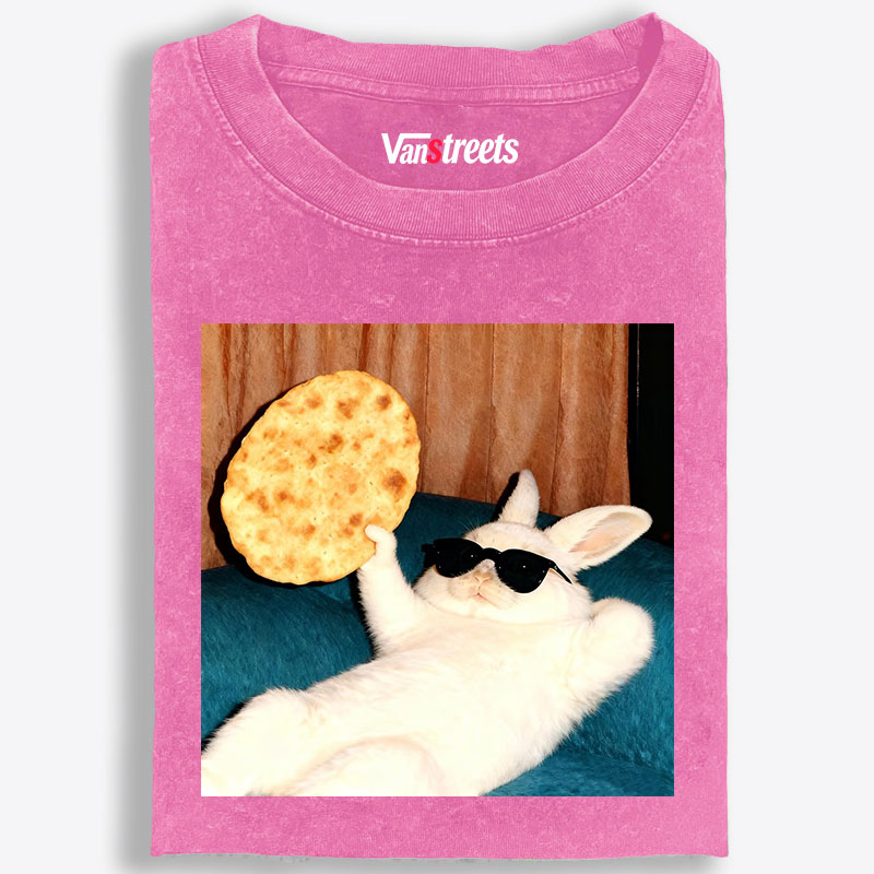 Cool Rabbit With Flatbread Meme Retro Washed T-Shirt | 100% Cotton | Streetwear Essential