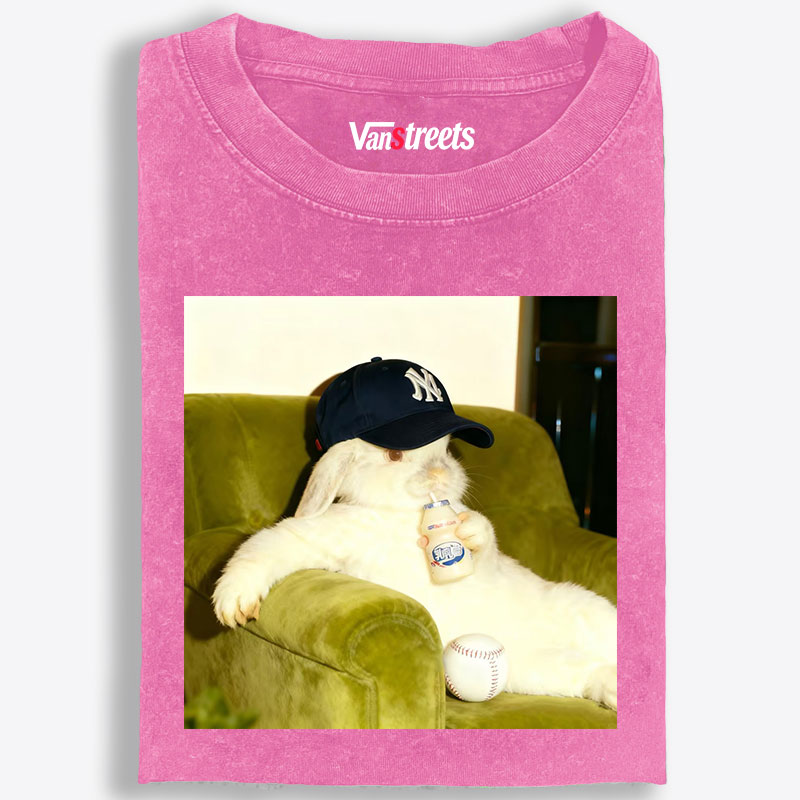 Baseball Rabbit No Bat NY Yankees Retro Washed T-Shirt | 100% Cotton | Streetwear Essential