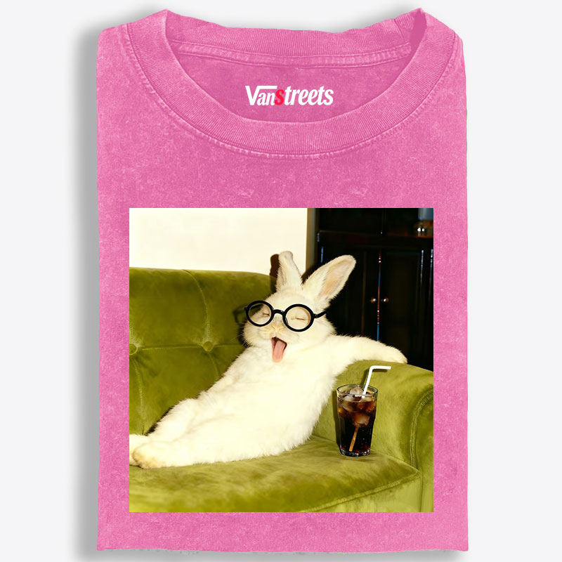 Geek Rabbit Drinking Cola Funny Retro Washed T-Shirt | 100% Cotton | Streetwear Essential